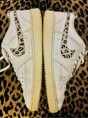 Nike White Low-Top Vision Court Sneakers with Leopard Swoosh